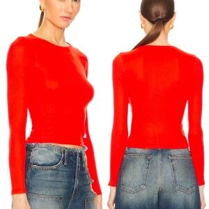 Alexander Wang Bodywear long-sleeve tee in ribbed cotton jersey red Sz XS